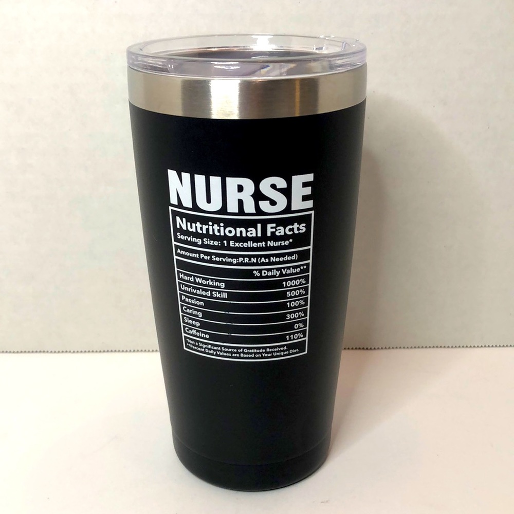 Nurse Nutritional Facts Black Travel Tumbler
